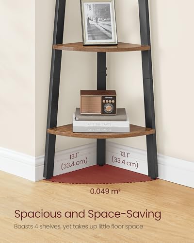 VASAGLE Rustic Brown & Black Corner Ladder Shelf - 4 Tiers, Modern Home Decor
