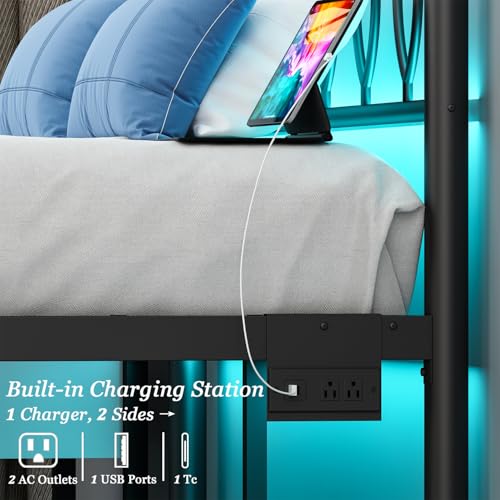 Black Full Size Bed Frame with Headboard, LED Lights & Charging Station - Variation of THIS listing