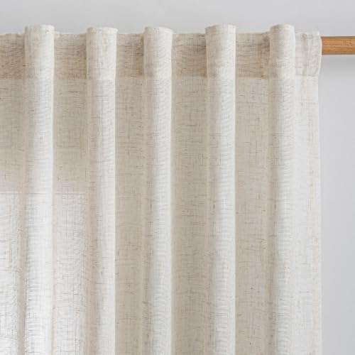 Linen Curtains for Sliding Door - Farmhouse Semi Sheer Light Filtering 50W x 95L - Pack of 2