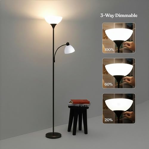 Black Brightech Sky Dome Plus LED Floor Lamp with Reading Light - Dimmable Torchiere