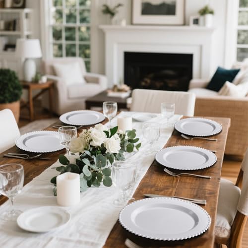 Disposable White Plastic Plates - Beaded Edged, Heavy Duty, 60pcs - Elegant Partyware