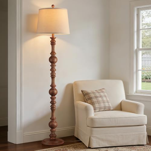 Vintage 61-Inch Wooden Grain Floor Lamp for Living Room - Farmhouse Style, Soft Lighting, Sturdy Base