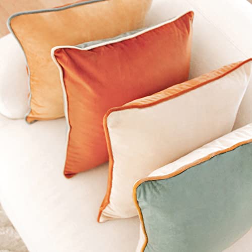 Decorative Velvet Throw Pillow Covers Set of 4 - 18x18 Inch, Orange/Teal/Yellow - Mix & Match Home Decor