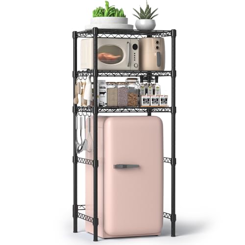 3-Tier Adjustable Mini Fridge Stand - Black Metal Kitchen & Storage Rack