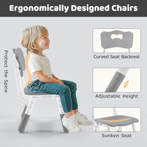 CuFun Kids Adjustable Table & Chair Set - Grey Wood, 23.6" x 23.6" with 2 Chairs for Ages 2-8
