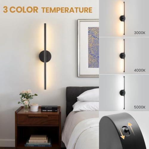 Black 24-Inch Modern LED Wall Sconce Set of 2 - Rotatable, Dimmable, Color Adjustable