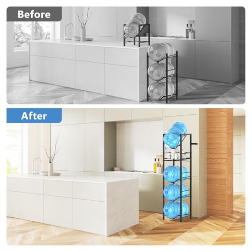 Eocnrhe 2-In-1 5 Gallon Water Jug Holder with Dispenser, 11.02 x 11.02 x 55.51 Inches Storage Rack for Kitchen Office Garage
