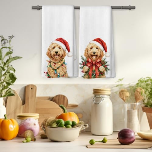 Goldendoodle Christmas Kitchen Towels Set of 2 - Dog Lover Holiday Decor