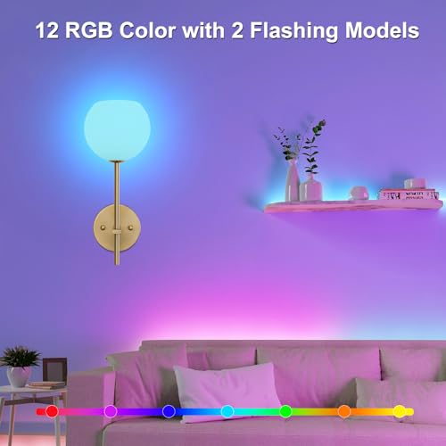 Gold Battery Operated Wall Sconces Set of 2, Rechargeable Wireless