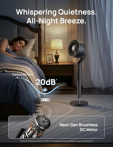 DREO Standing Fan for Bedroom,120°+100° Oscillating Fan, Quiet
