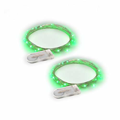 2 Sets 20 LEDs Green Color String Lights Silver Wire Indoor and Outdoor 6.5 Feet Firefly Starry Fairy Lights Battery Powered for DIY, Christmas, Holidays, Party, Bedroom and Centerpieces