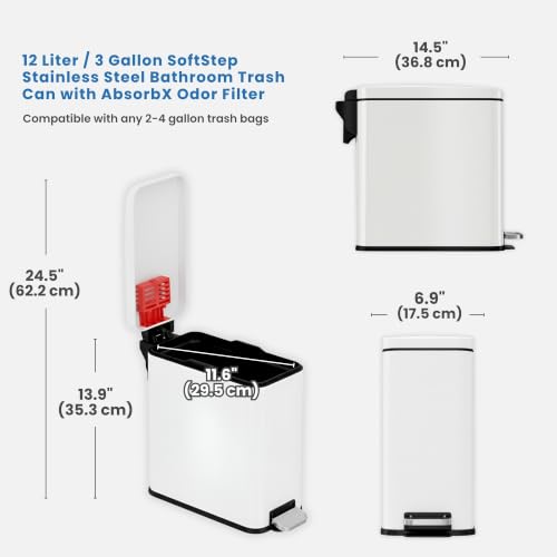 iTouchless 3 Gallon Step Trash Can with Lid & Deodorizer - Chalk White