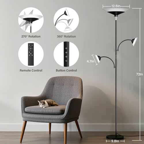 SIBRILLE 42W 3-Light Torchiere Floor Lamp, LED Tree Standing Lamp