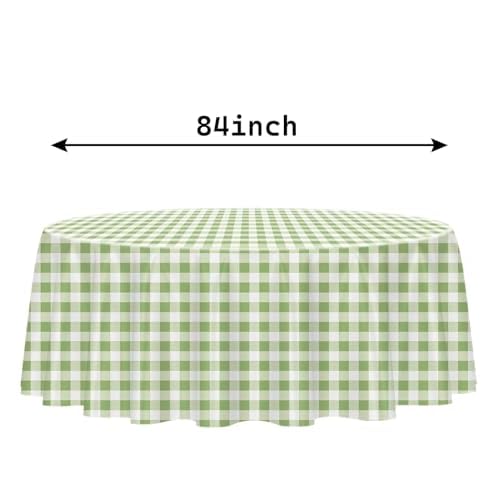 HEIPINIUYE 3 Pack Sage Green Gingham Tablecloth Disposable 84 x 84 Inch Sage Green and White Plaid Plastic Table Cover Disposable Round Table Cloth for Party Birthday Picnic Checkered Tablecloths