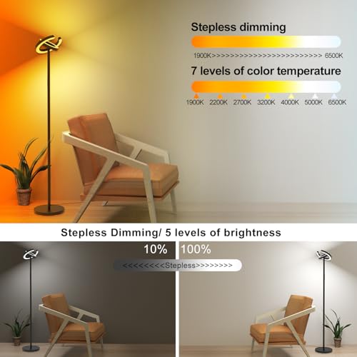 Black EPABINA 75.5-Inch Dual Rotatable C-Shaped LED Floor Lamp with 2 Ring Lights