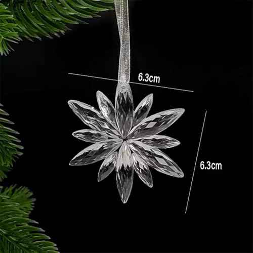 6 Pcs Acrylic Snowflake Ornaments Transparent Crystal Snowflake Christmas Tree Ornaments Pendant, for Christmas Winter Theme Party DIY Decoration, 2.5Inches