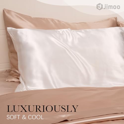Silk Pillow Cases for Hair and Skin - 20x26 Inches Ivory White 2 Pack