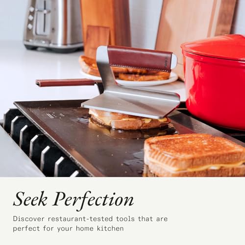 Stainless Steel Grill Press with Removable Leather Handle - Made in Sweden