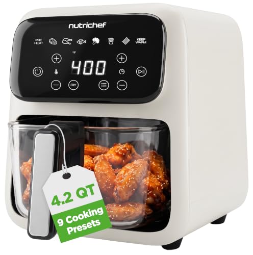 NutriChef 4.2QT Glass Air Fryer with 9 Preset Cooking Modes, Touchscreen, and Cool-Touch Handles