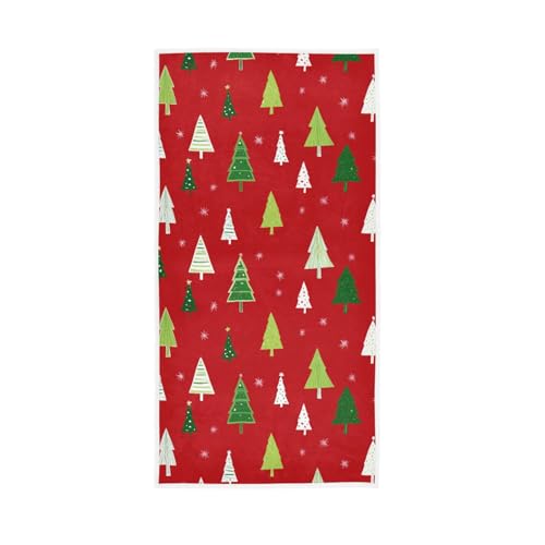 Christmas Tree Hand Towels - Ultra Soft Red Kitchen & Bathroom Towels, 16x30 in - Holiday Decor