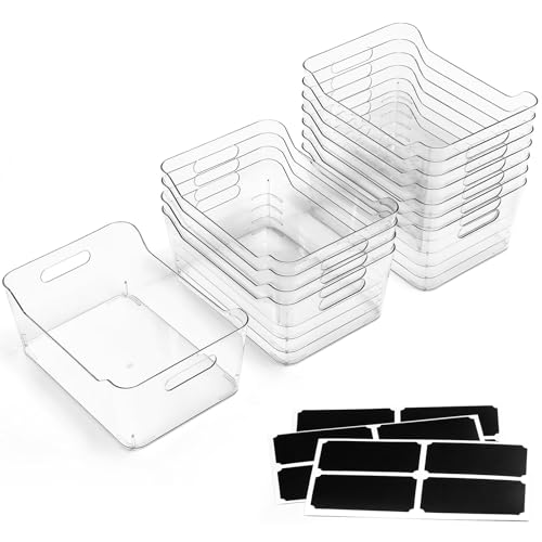 XXL Large Clear Plastic Storage Bins Set of 12 with Labels - Home & Kitchen Organization