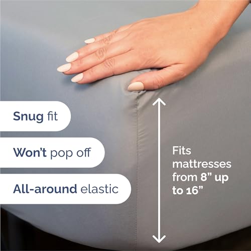 Split King Bed Sheet Set with 4 Pillowcases - Breathable Cooling Microfiber - Steel Blue, 7 Pieces