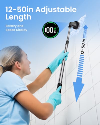 Leebein Black Cordless Electric Spin Scrubber with 7 Brush Heads - Waterproof Bathroom Cleaner