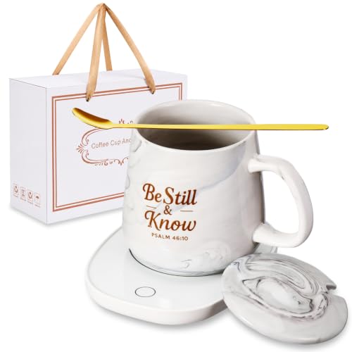 Bokon Be Still and Know Christian Gift 12 oz Mug Warmer Set – includes mug, lid, spoon
