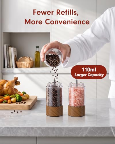 TOMEEM Rechargeable Electric Salt & Pepper Grinder Set - Large Capacity, Wood Color