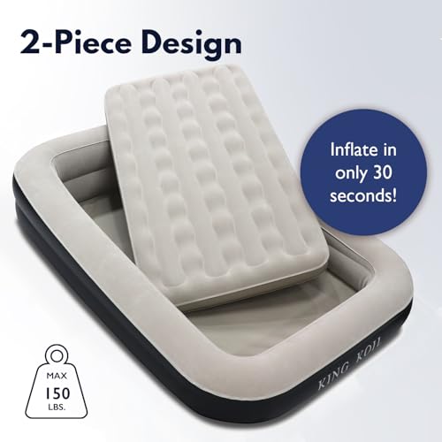 King Koil Kids Air Mattress with Built-in Pump & Safety Bumper - Black, 13 Inches