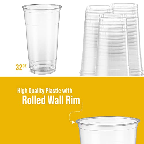 40 Sets 32 Oz Clear PET Plastic Cups with Flat Lids & Straws - Cold Drinks & Party Use