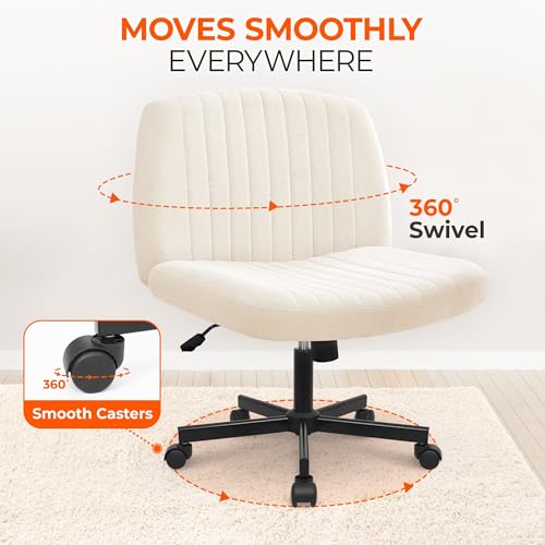 Orange Factory Criss Cross Chair Beige Wheel Wide Fabric Vanity Seat Adjustable & Swivel