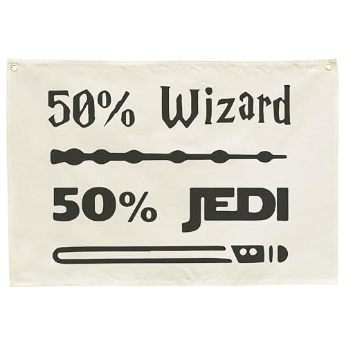 50% Wizard 50% Jedi Boys Nursery Banner Wall Decor-Playroom Baby Room Bedroom Kindergarten Wall Decorations-Baby,Shower Gift for Boys Kids-Rectangular Canvas Flag Banner