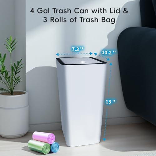 Lysam 4 Gallon Trash Can Pack of 3 with Lid & Bags - Black, White, Grey