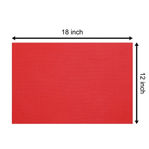 SHACOS Set of 6 Red Woven Vinyl Christmas Placemats - Indoor & Outdoor Table Decor