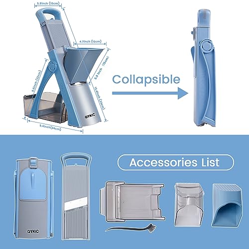 Blue Adjustable Mandoline Slicer for Kitchen - Safe Food & Vegetable Cutter