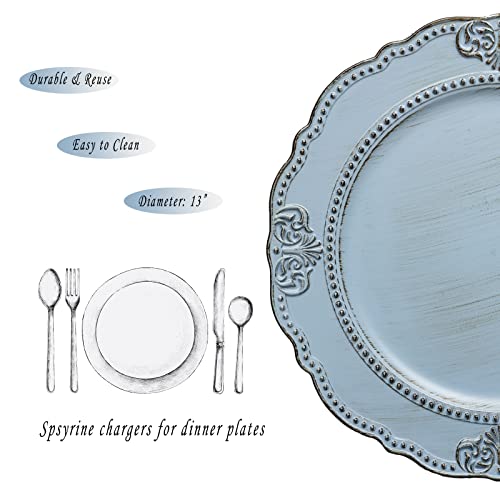 Spsyrine Antique Blue Charger Plates Set of 6, 13" Chargers for