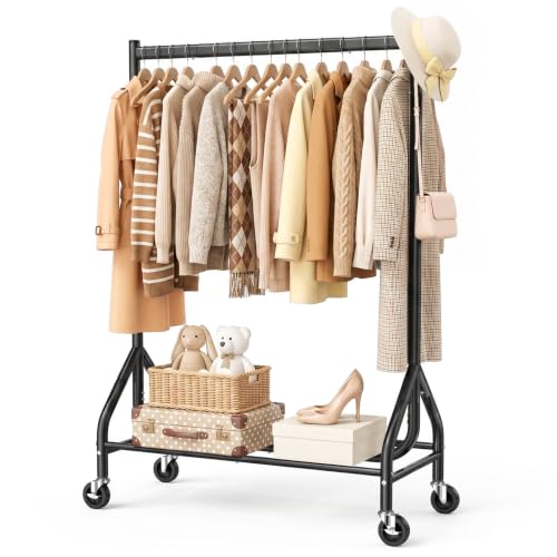 Heavy Duty Clothing Rack 268 LBS Load Capacity, 31.5 Inch Hanging Rod, Black - Compact & Stable