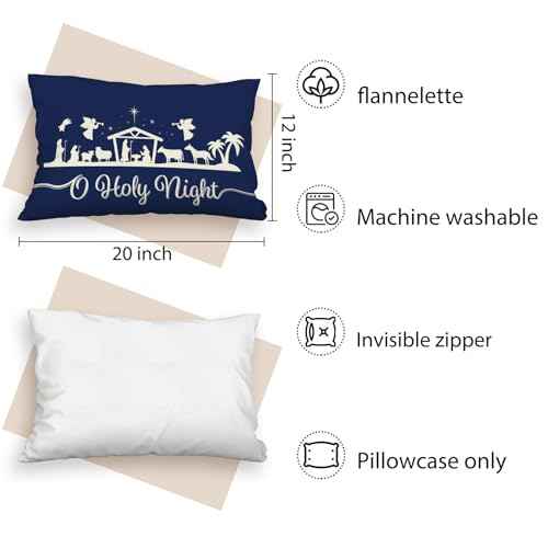 kdqua Blue Christmas Pillow Covers 12x20, Merry Christmas Jesus O Holy Night Cross Joy Star of Bethlehem Xmas Decorations Throw Pillow Covers, Seasonal Winter Cushion Case for Bedroom