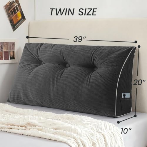 Sasttie Dark Grey Twin/Twin XL Wedge Headboard Pillow for Bed & Lounge