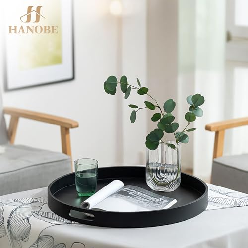 Large Round Ottoman Serving Tray 22 Inch Black Modern Home Decor
