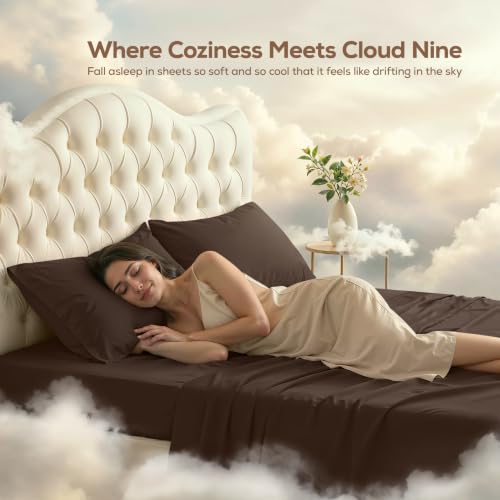 King Sheets Set 4 Pieces Deep Pocket Microfiber Bed Sheets - Brown - King