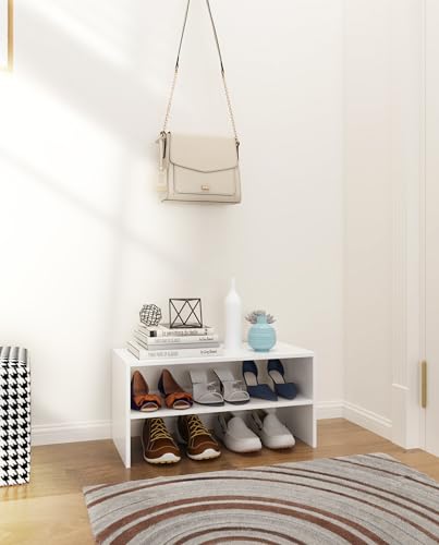 LOWOSA White 2-Tier Stackable Shoe Rack - 24.6 Inches Wide, Pack of 2