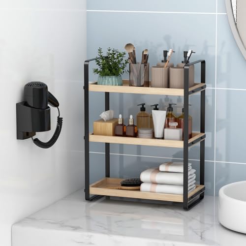 HNRLOY Bathroom Counter Organizer - 3 Tier Burlywood Makeup Shelf