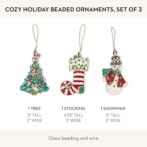 MacKenzie-Childs Beaded Holiday Ornament Set - Christmas Tree Decorations, Set of 3
