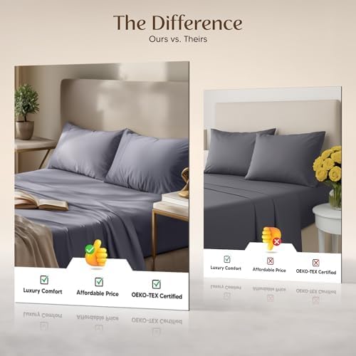 Utopia Bedding California King Sheet Set - Soft & Breathable 4-Piece Microfiber in Grey | Oeko Tex Certified