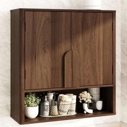 Rustown Wall Mounted Bathroom Cabinet - Dark Walnut with Rounded Edges & Curved Handles
