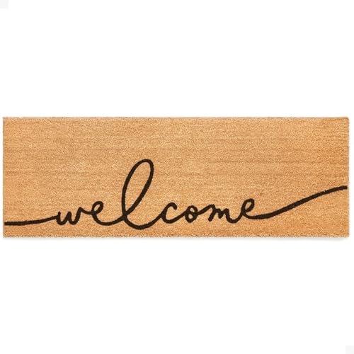 Warm Greeting Welcome Mat - Aesthetic Script, Non-Slip, Tufted, 2' x 6'