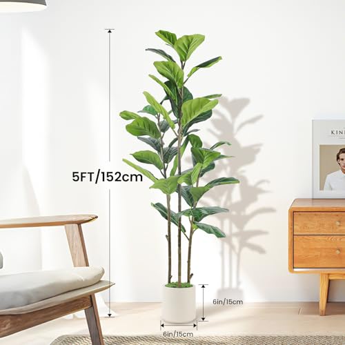 5ft Artificial Fiddle Leaf Fig Tree with Green Moss - Realistic Indoor Plant