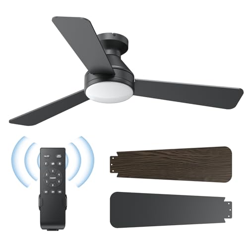 42 Inch Ceiling Fan with Lights and Remote - Black, 3 CCT, 6 Speed, Flush Mount